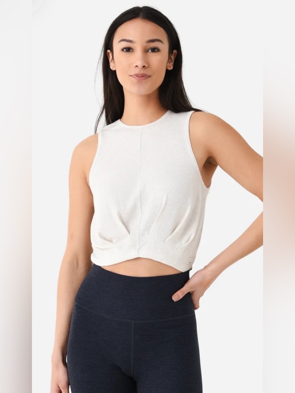 Vuori Cove High Neck Tank Heathered Greige Ribbed M
